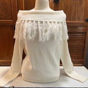Elegant Off-Shoulder Fringe Sweater